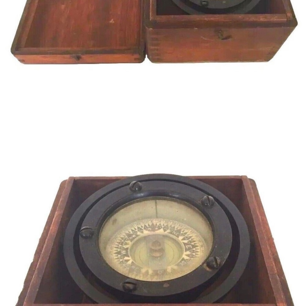 Vintage Wooden Compass Box with Black Trim